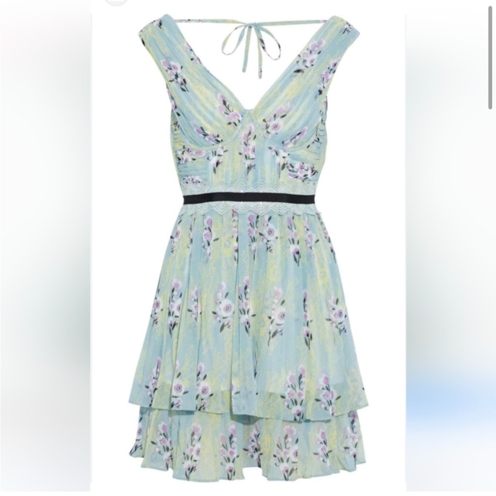 Self-Portrait Floral Mini Dress in Light Blue and Purple